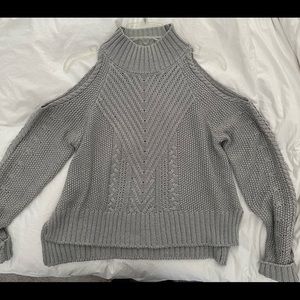 Miou Muse Cold Shoulder Silk-Knit Mock Neck Sweater